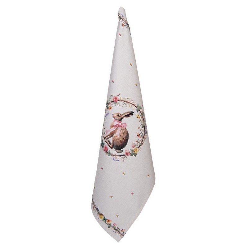 Strofinaccio da cucina in cotone decorato con lepre con fiocco rosa in ghirlanda, perfetto come regalo di Pasqua